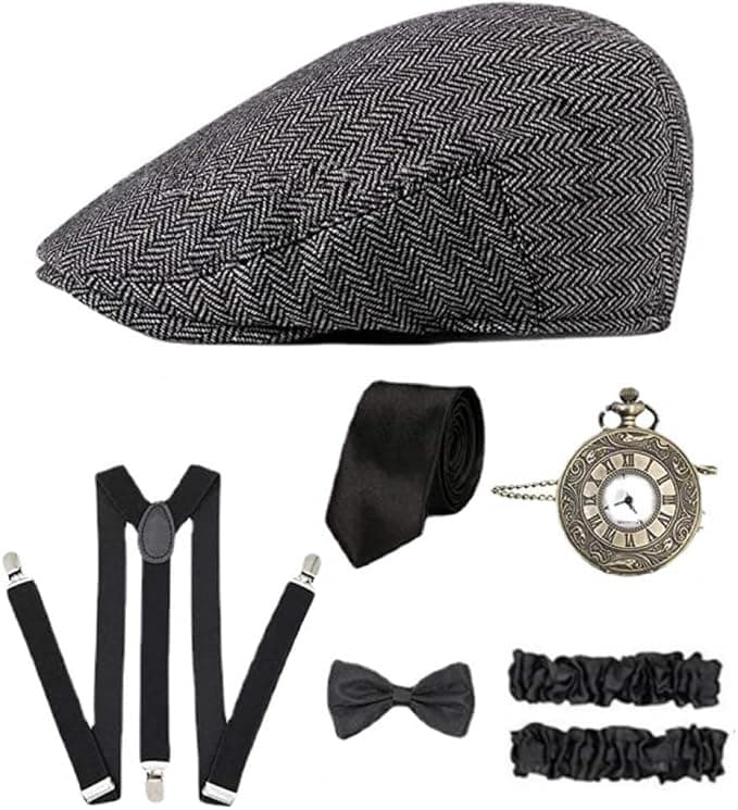 Thumbnail 1 for Goodern Gatsby Accessories Set - Panama Hat, Pocket Watch, Suspender, Bow Tie - Fedora Hat & Costume Accessories