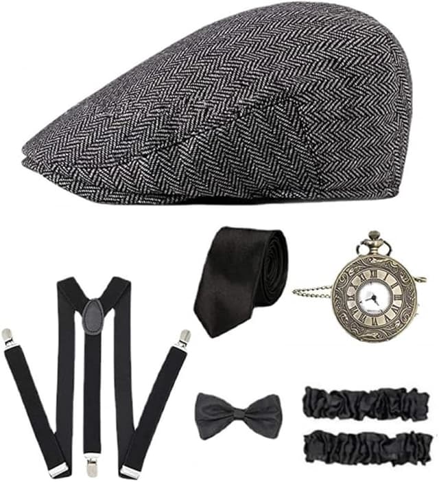 Goodern Gatsby Accessories Set - Panama Hat, Pocket Watch, Suspender, Bow Tie - Fedora Hat & Costume Accessories