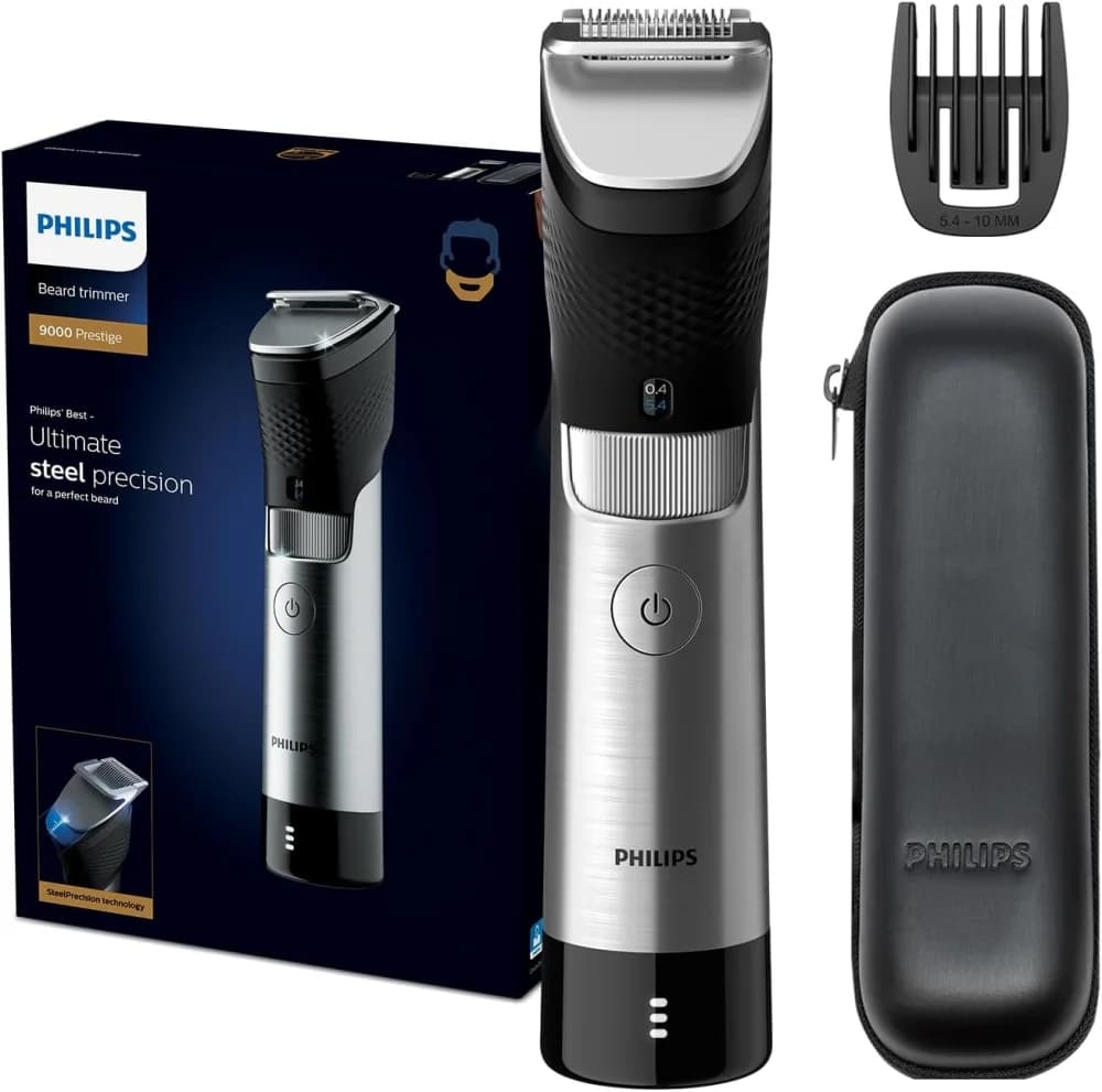  Philips Beard Trimmer BT9810 | Ultimate Precision with Built-In Metal Comb | Self-Sharpening Steel Blades, 30 Length Settings | Steel Body, Battery Indicator | 120min Cordless, Waterproof, Travel Case 