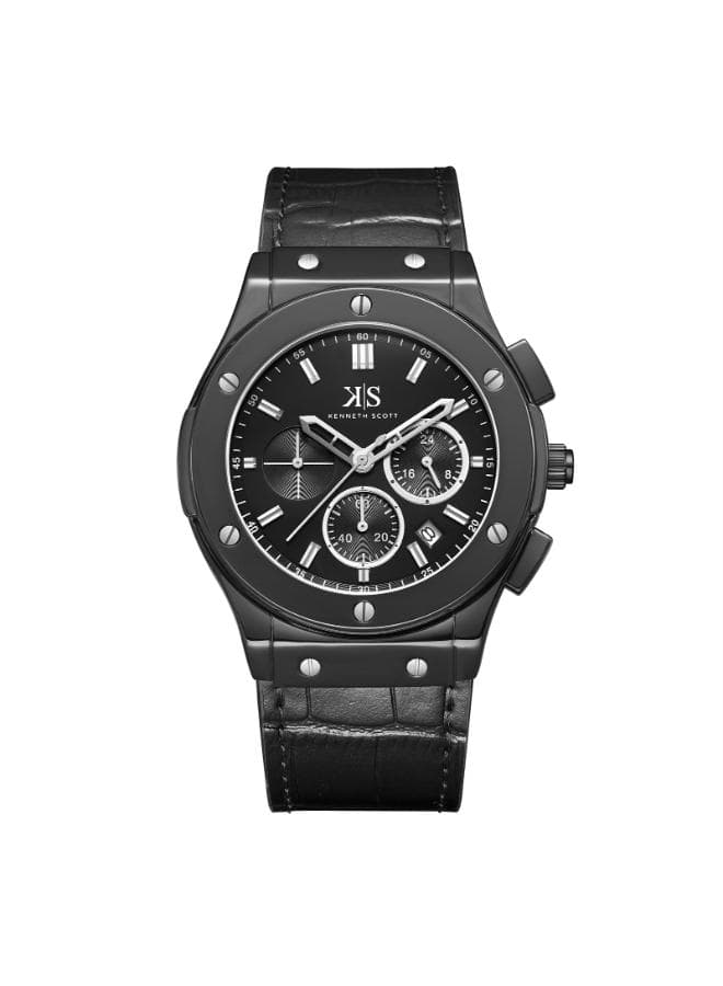 Thumbnail 3 for Kenneth Scott Men's Black Dial Watch Leather bracelet with Square Buckle