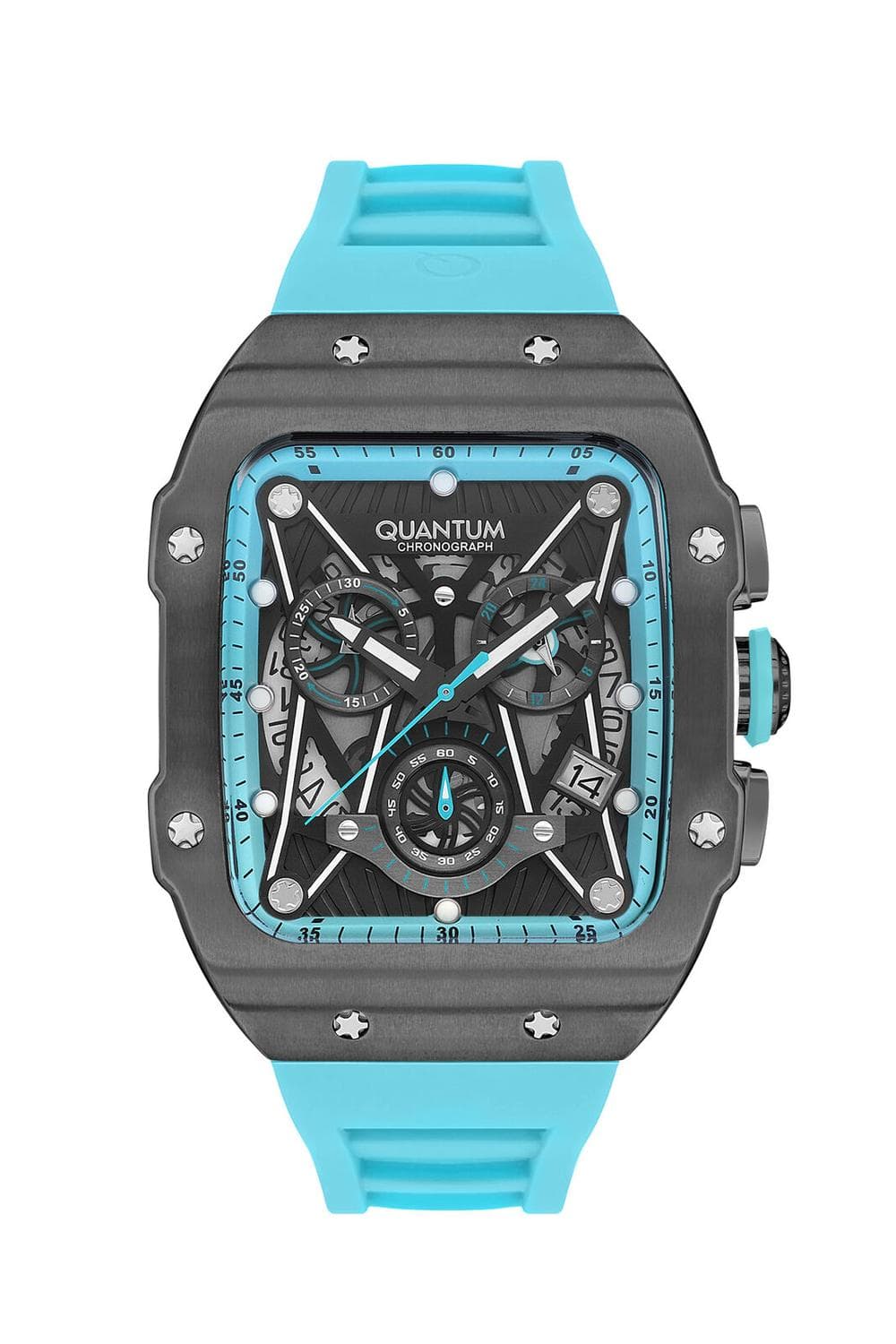 Thumbnail 1 for Men's Chronograph Black Dial Watch Blue Silicon Strap