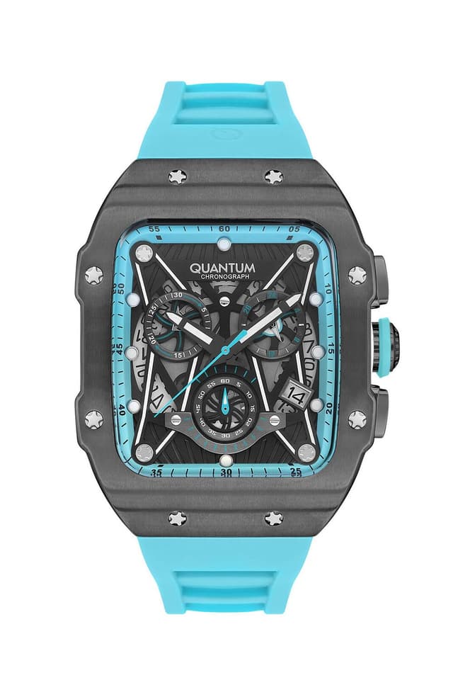 Men's Chronograph Black Dial Watch Blue Silicon Strap