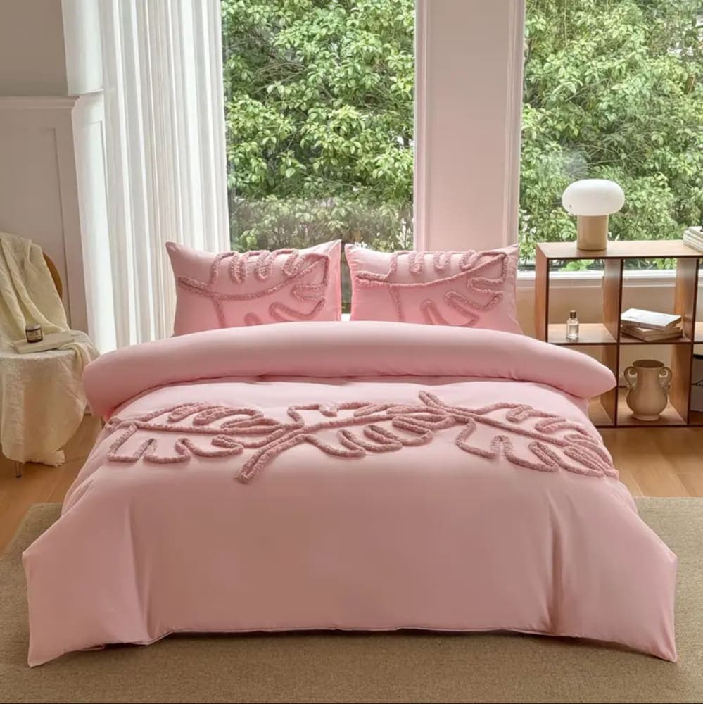 Thumbnail 2 for 1 set bedding set with 1 cover and 2 pillowcases, Fern leaf design high end fresh green bohemian style comfort home decor