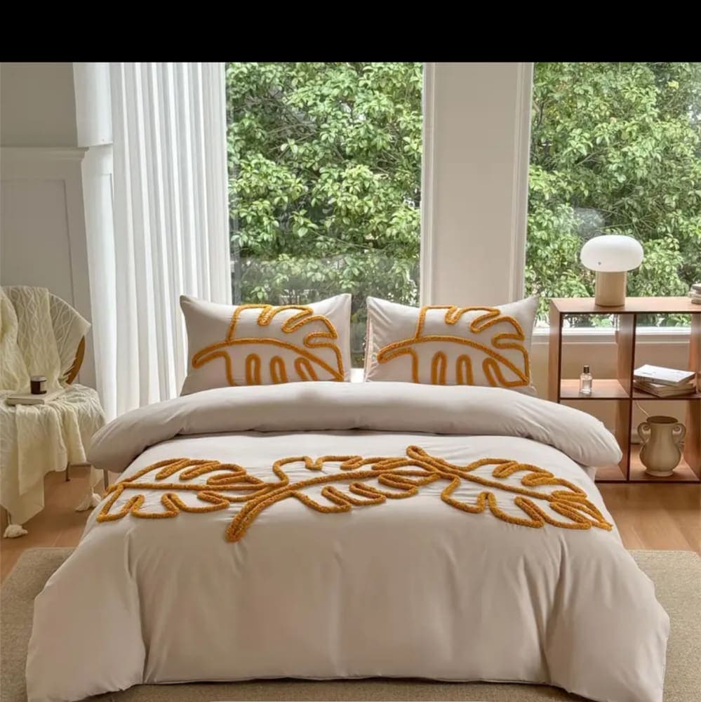 Thumbnail 4 for 1 set bedding set with 1 cover and 2 pillowcases, Fern leaf design high end fresh green bohemian style comfort home decor