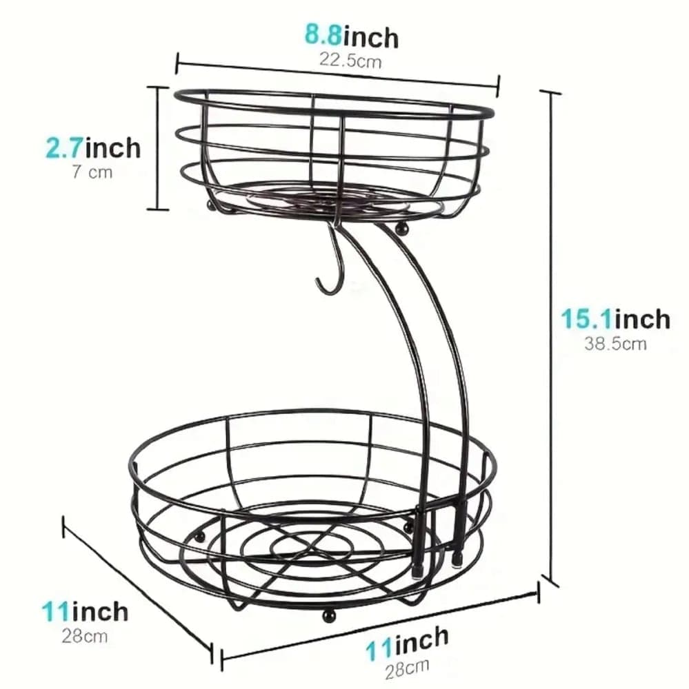 Thumbnail 2 for 2-Tier Black Metal Fruit Stand With Wheels 