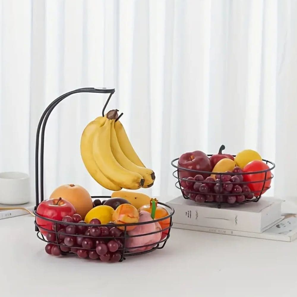 Thumbnail 4 for 2-Tier Black Metal Fruit Stand With Wheels 
