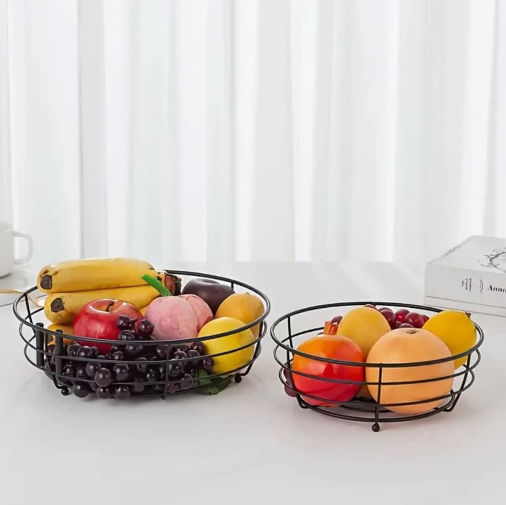 Thumbnail 5 for 2-Tier Black Metal Fruit Stand With Wheels 