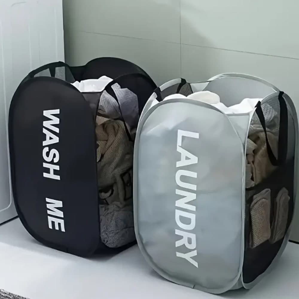 Thumbnail 1 for 1pc Foldable Laundry Basket With Dual Compartments