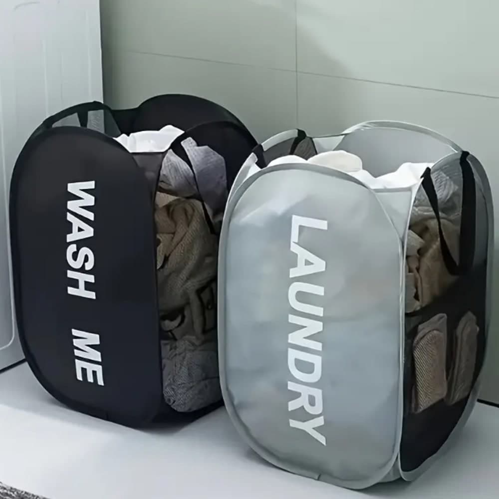 Thumbnail 5 for 1pc Foldable Laundry Basket With Dual Compartments