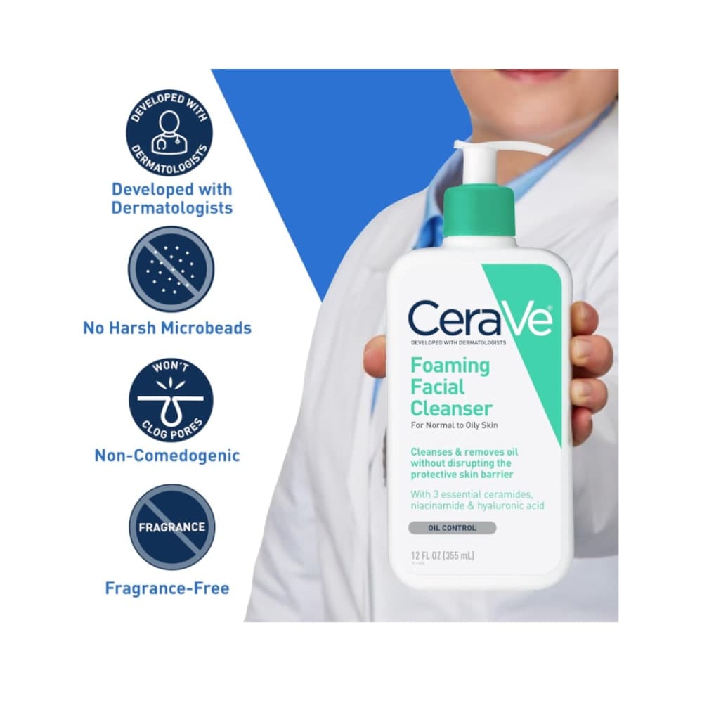 Thumbnail 2 for CeraVe Foaming Facial Cleanser | Makeup remover and Daily face wash for oily Skin 473 ml