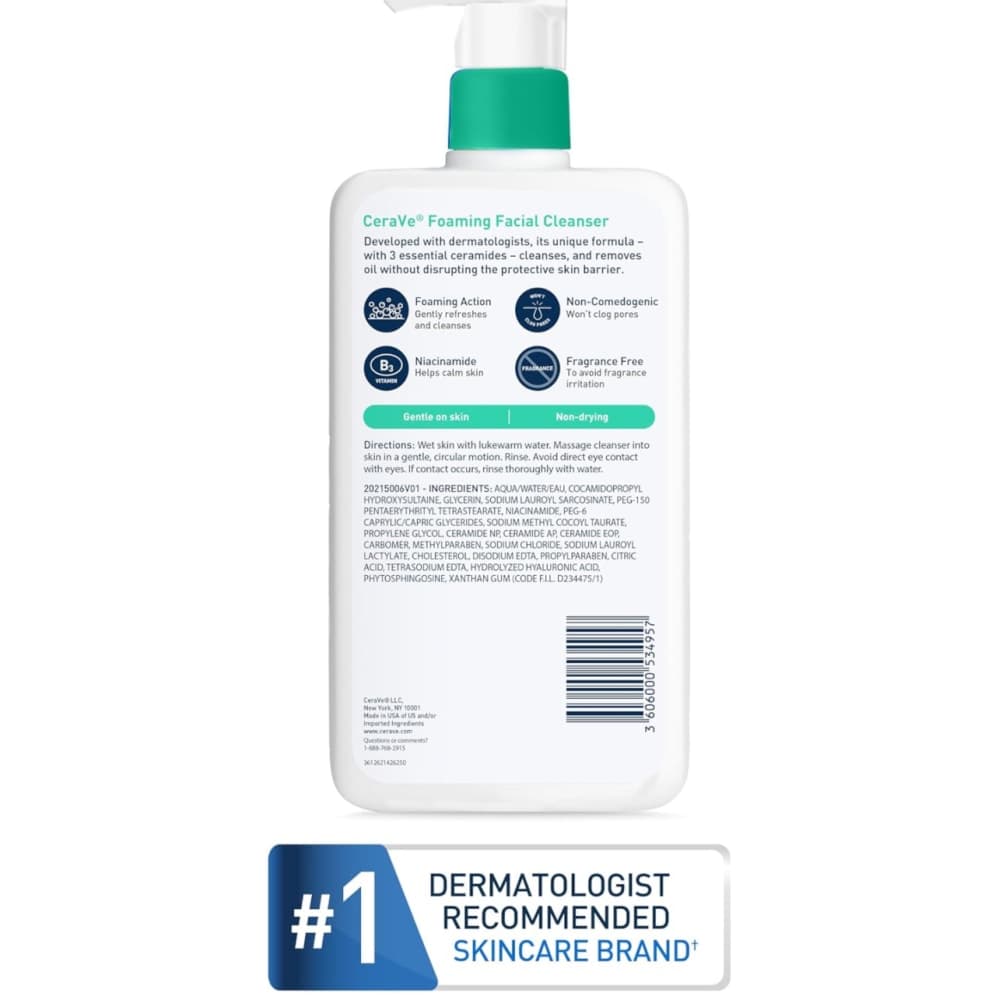 Thumbnail 4 for CeraVe Foaming Facial Cleanser | Makeup remover and Daily face wash for oily Skin 473 ml