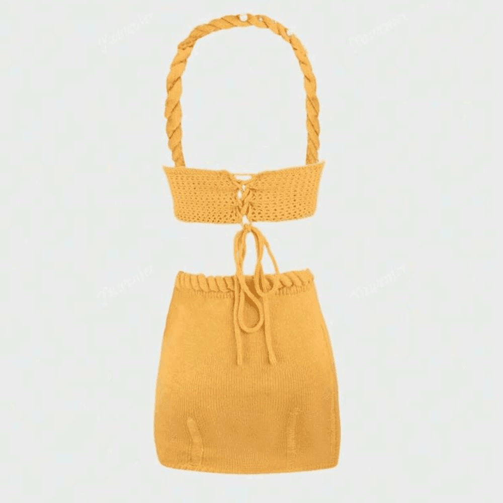 Thumbnail 4 for Crochet Bikini Top & Low Waist Knitted Mini Skirt 