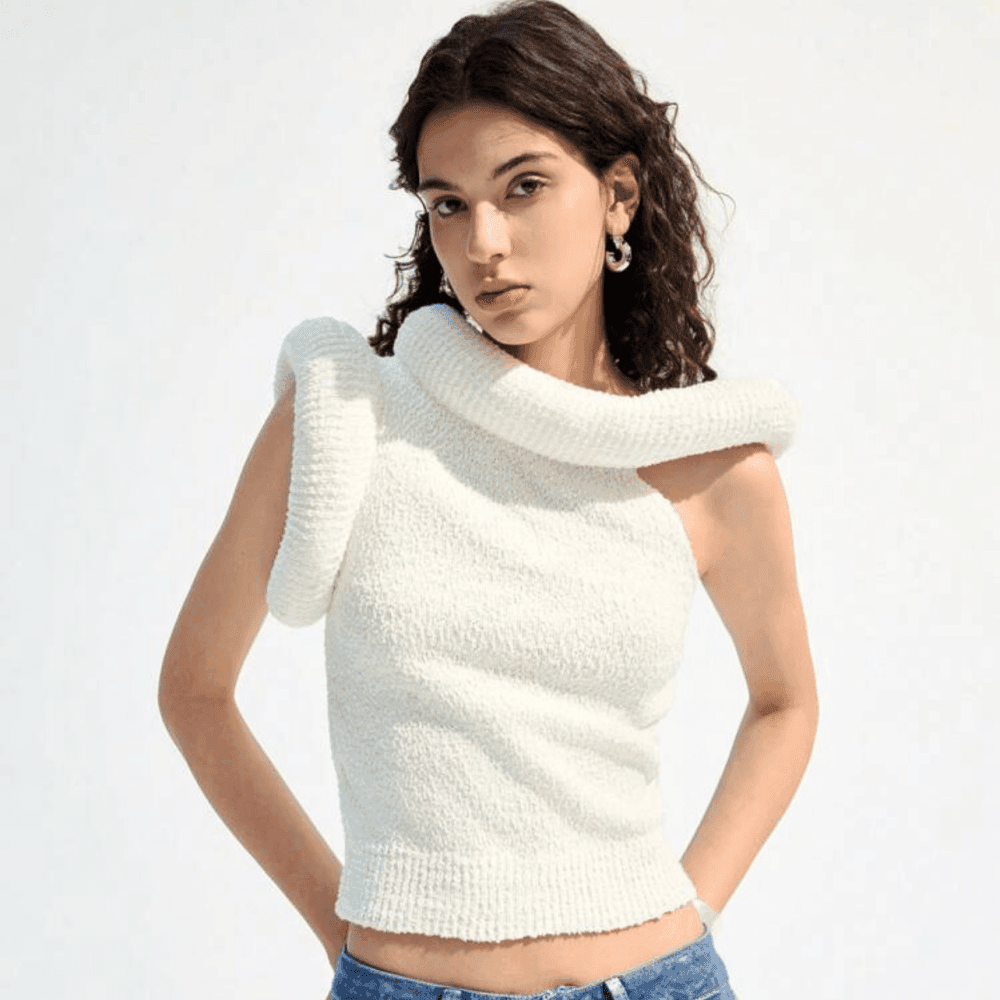 Thumbnail 4 for Casual Asymmetrical Shoulder Fitted Knit Top