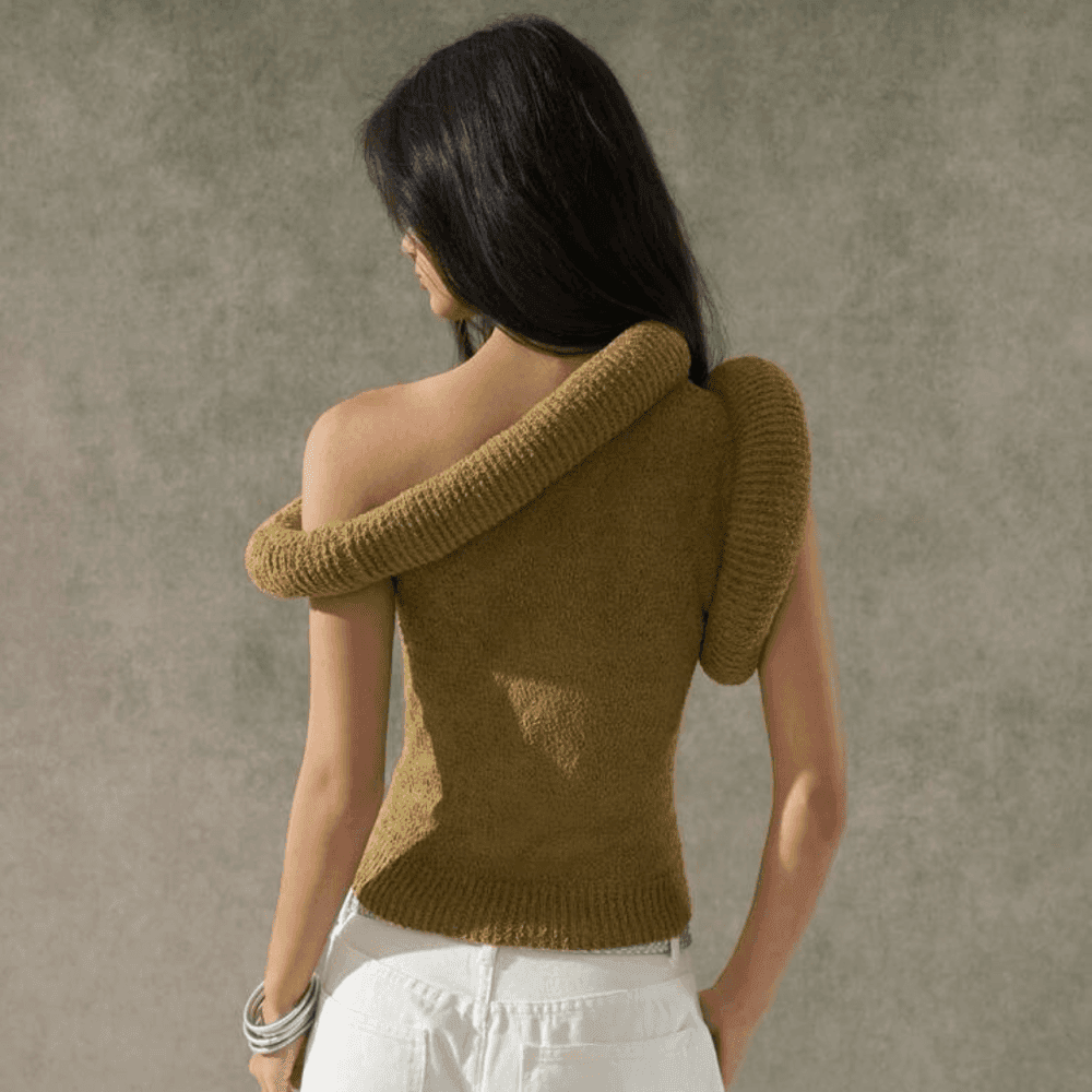 Thumbnail 5 for Casual Asymmetrical Shoulder Fitted Knit Top