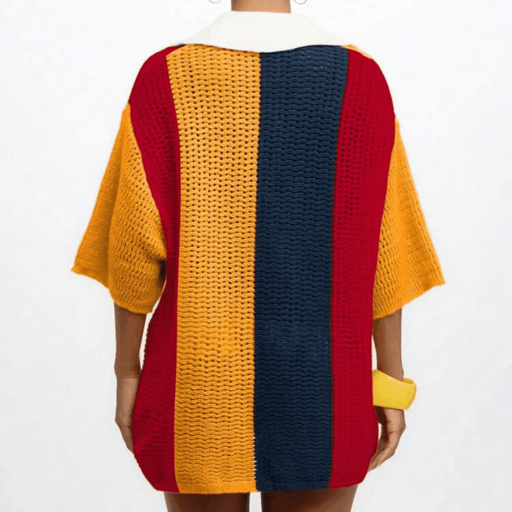 Thumbnail 2 for Crochet Oversized Polo Collar Pullover Top