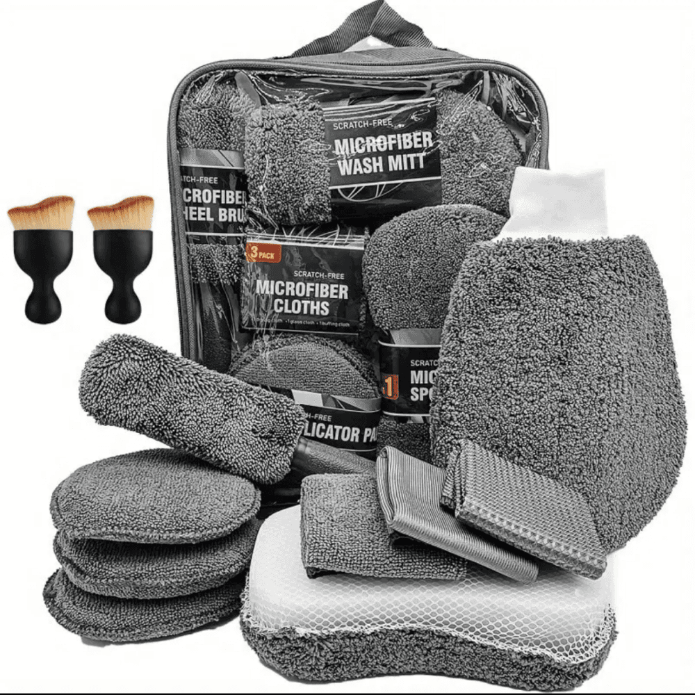 Thumbnail 1 for 11pcs Car Cleaning Kit That Includes A Tire Brush,Microfiber Cleaning Gloves,Scratch Removal Pads and Detailing Sponges