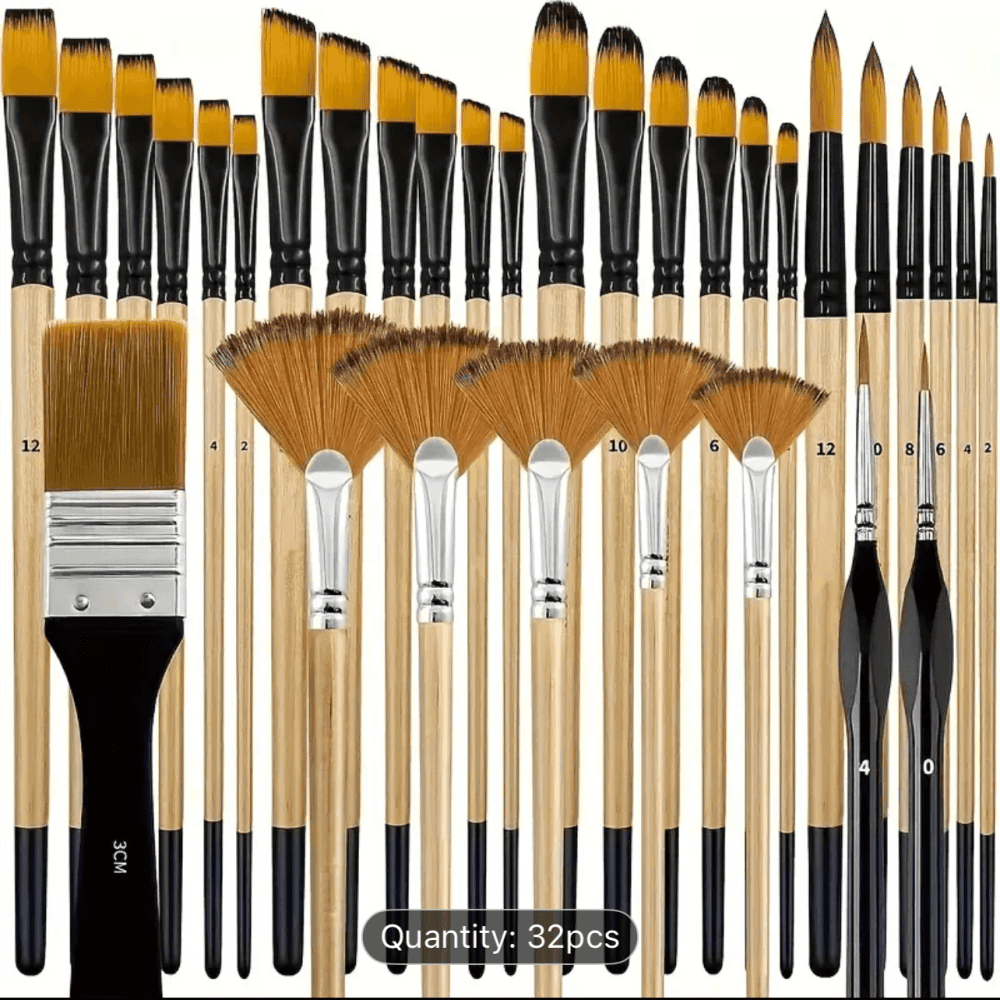 Thumbnail 1 for 32pcs Artist Paint Brush Set With Nylon Bristles 
