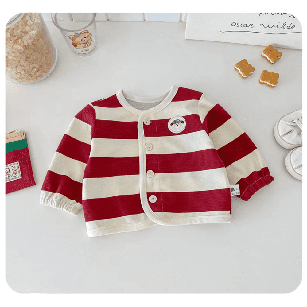 Thumbnail 2 for Casual Stripe Coat Long Sleeve Rompers Two Piece Set