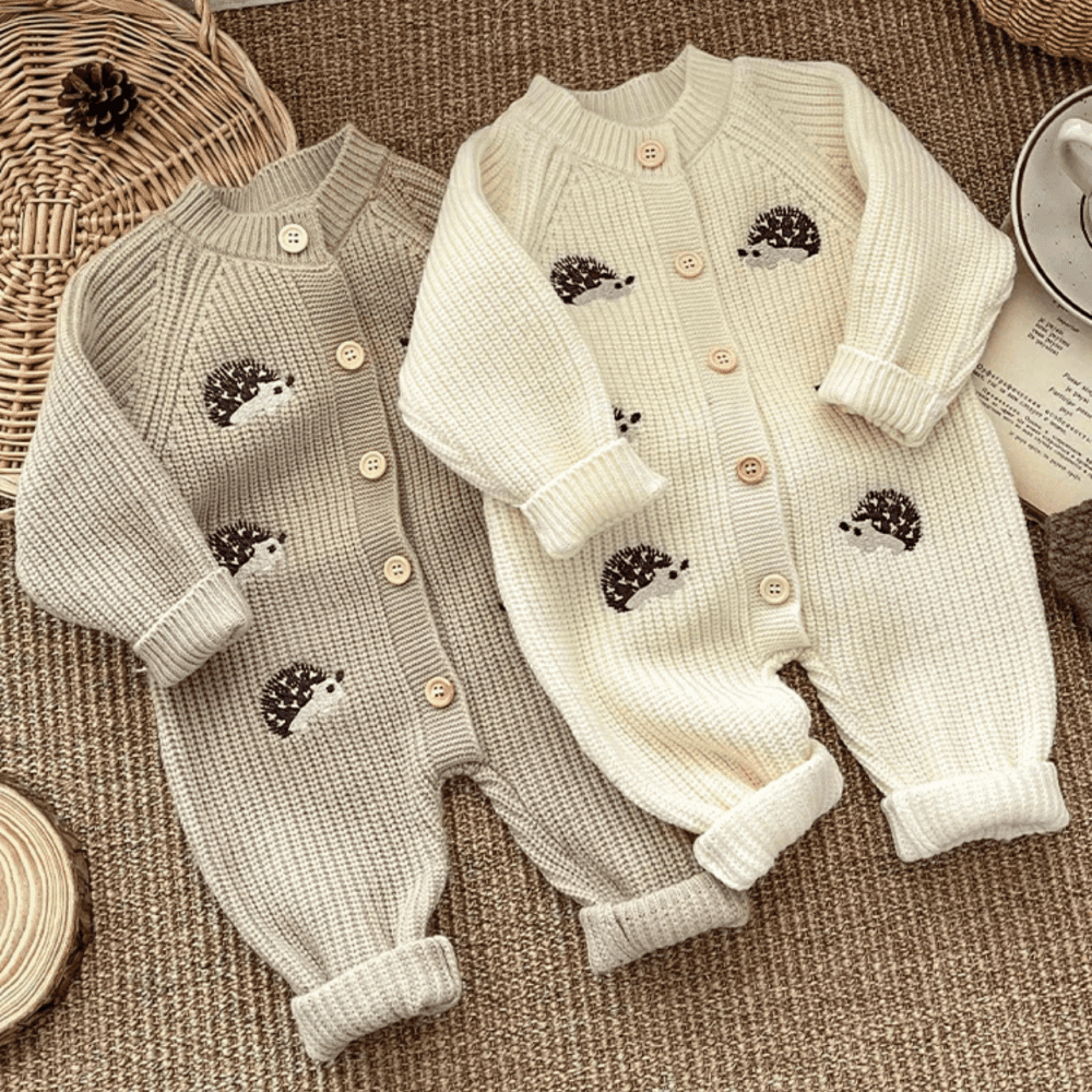 Thumbnail 1 for Cute Autumn Knitted Embroidered Hedgehog Long sleeve Jumpsuits