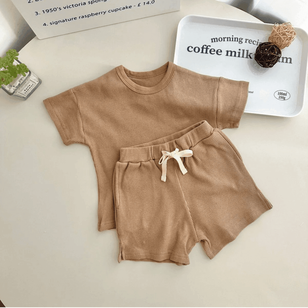 Thumbnail 3 for Casual Stripe Waffler Short sleeve T shirt Shorts Two piece Set