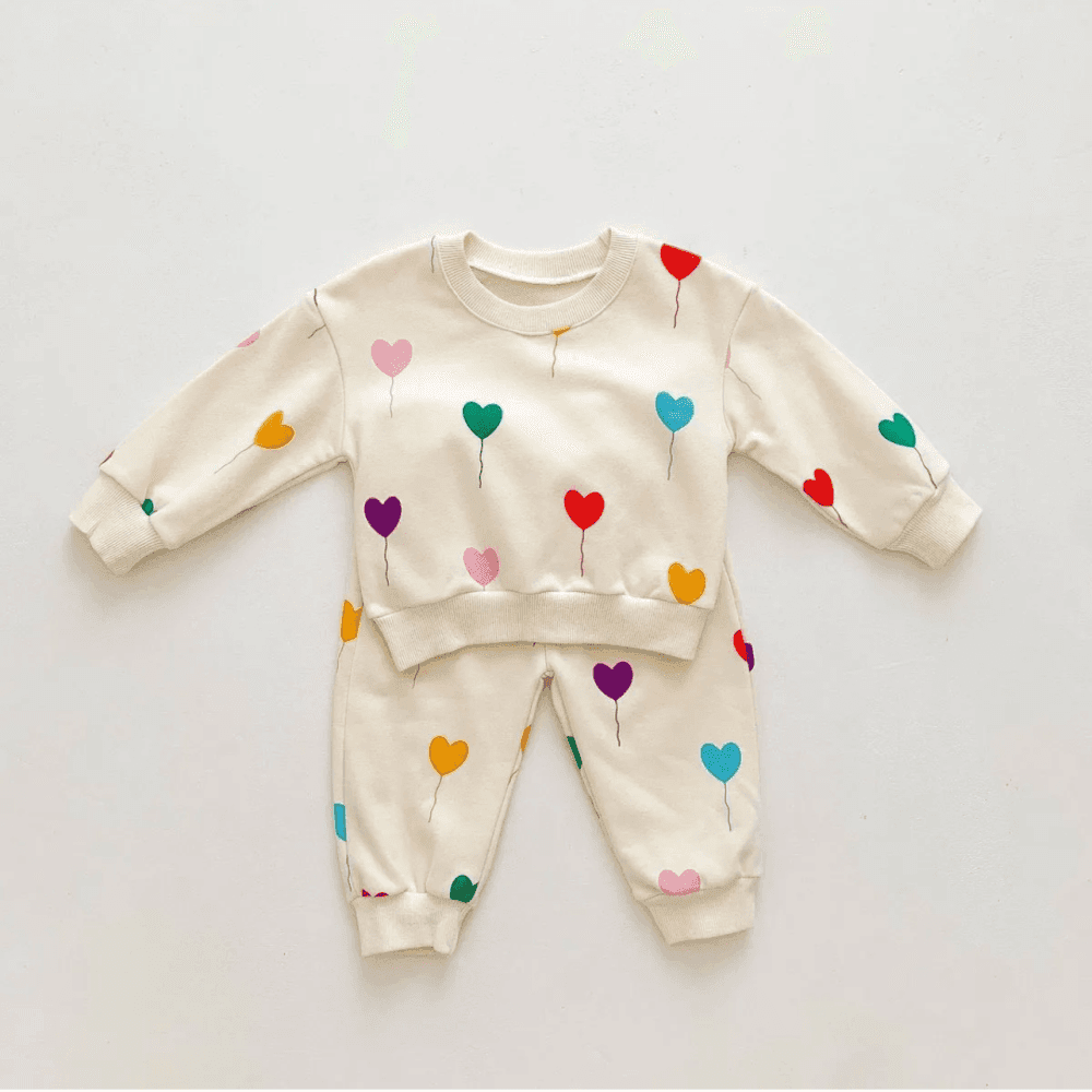 Thumbnail 4 for Boys Girls Cute Heart Print Long Sleeve Sweatshirts Pants Sets