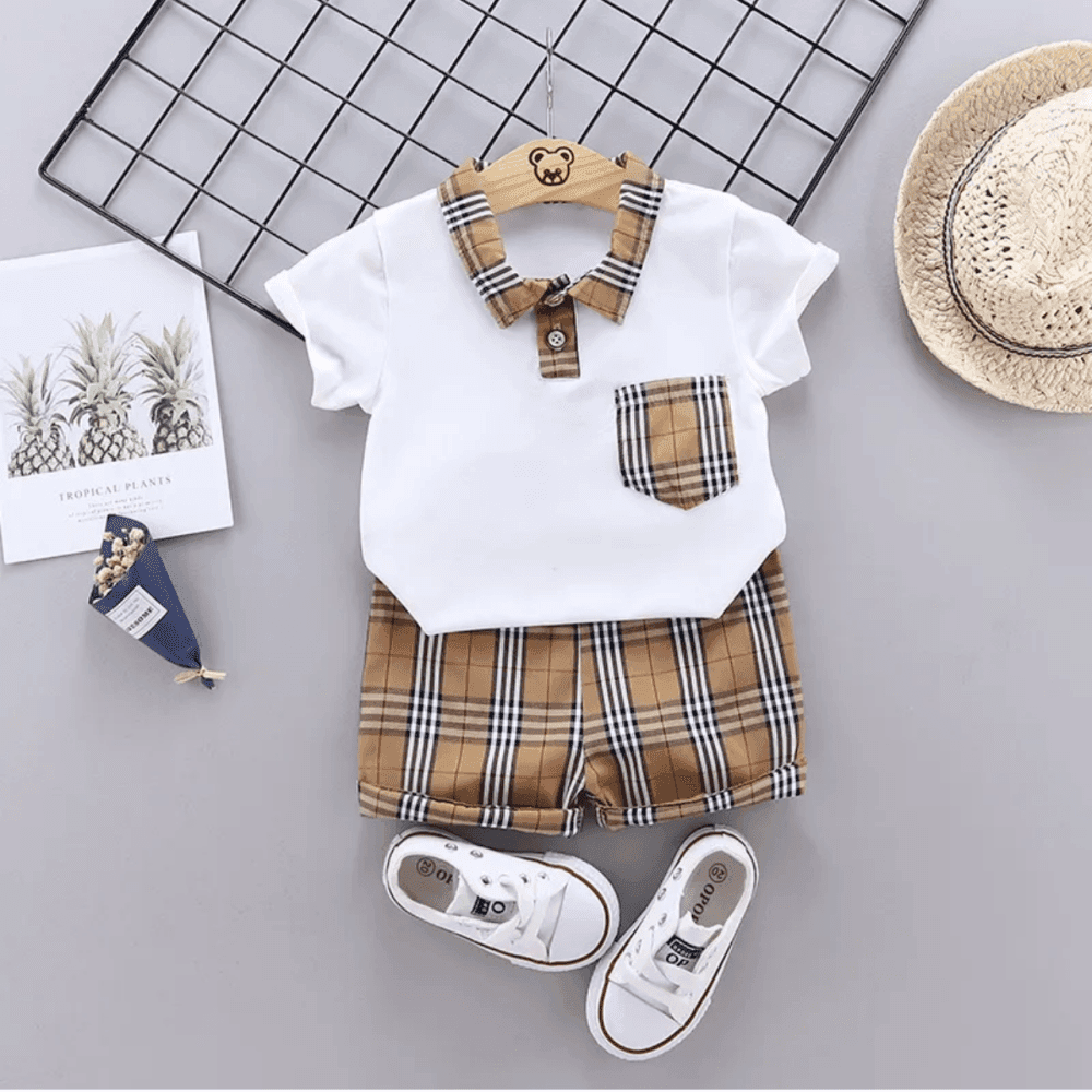 Thumbnail 1 for Casual Splicing Lapel Short - Sleeve T shirt Loose Shorts Two piece Set