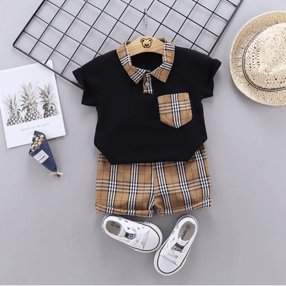 Thumbnail 3 for Casual Splicing Lapel Short - Sleeve T shirt Loose Shorts Two piece Set
