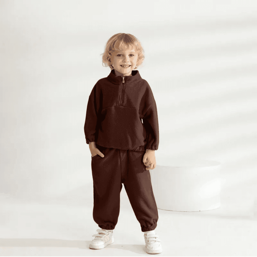 Thumbnail 1 for Autumn & Winter Children’s Casual Solid Plush Sweatshirt & Sweatpants Two Piece Set