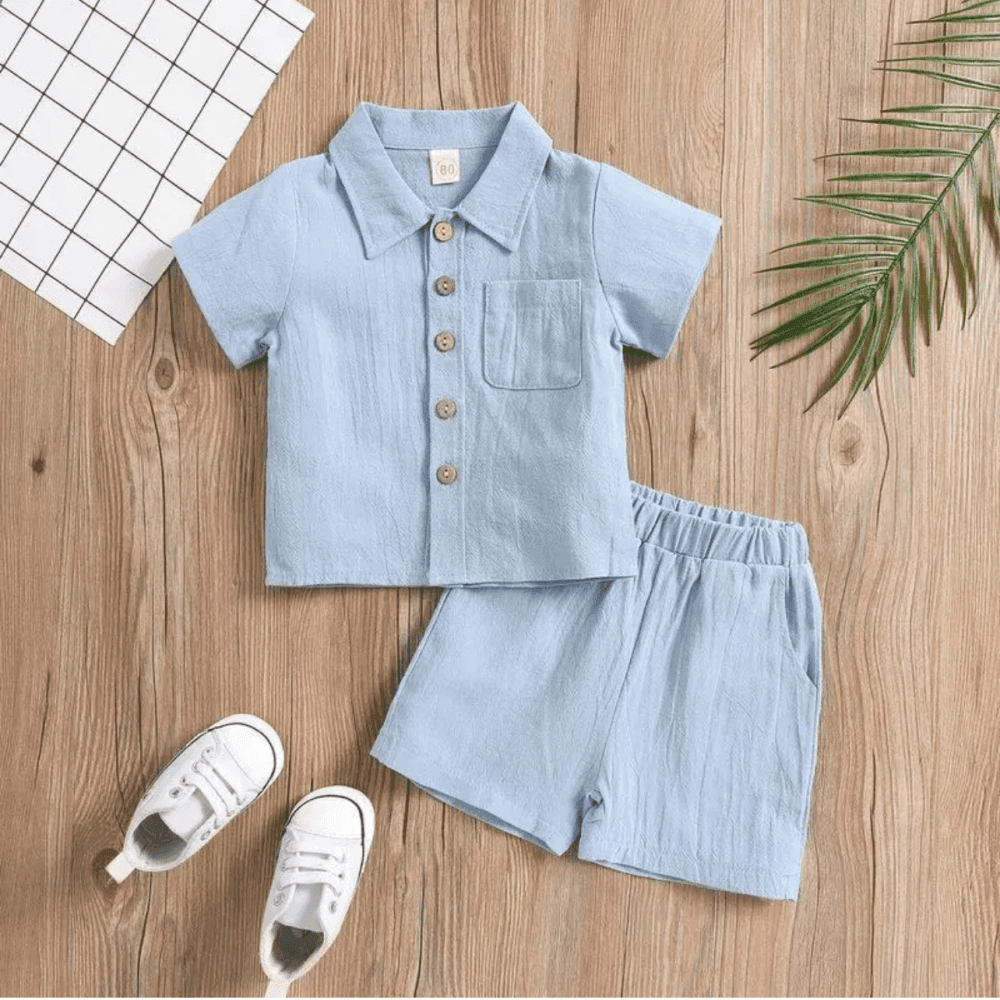 Thumbnail 2 for Linen Short Sleeve Blouse Loose Shorts Two Piece Set