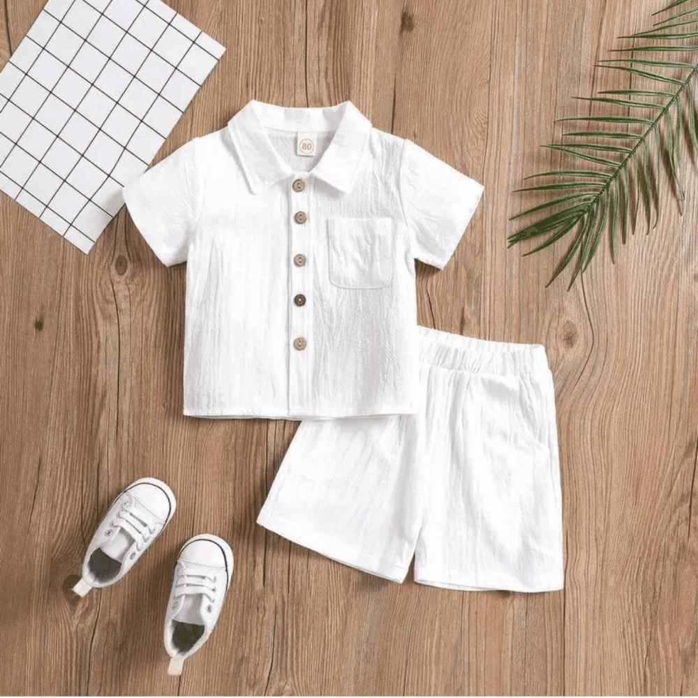 Thumbnail 4 for Linen Short Sleeve Blouse Loose Shorts Two Piece Set