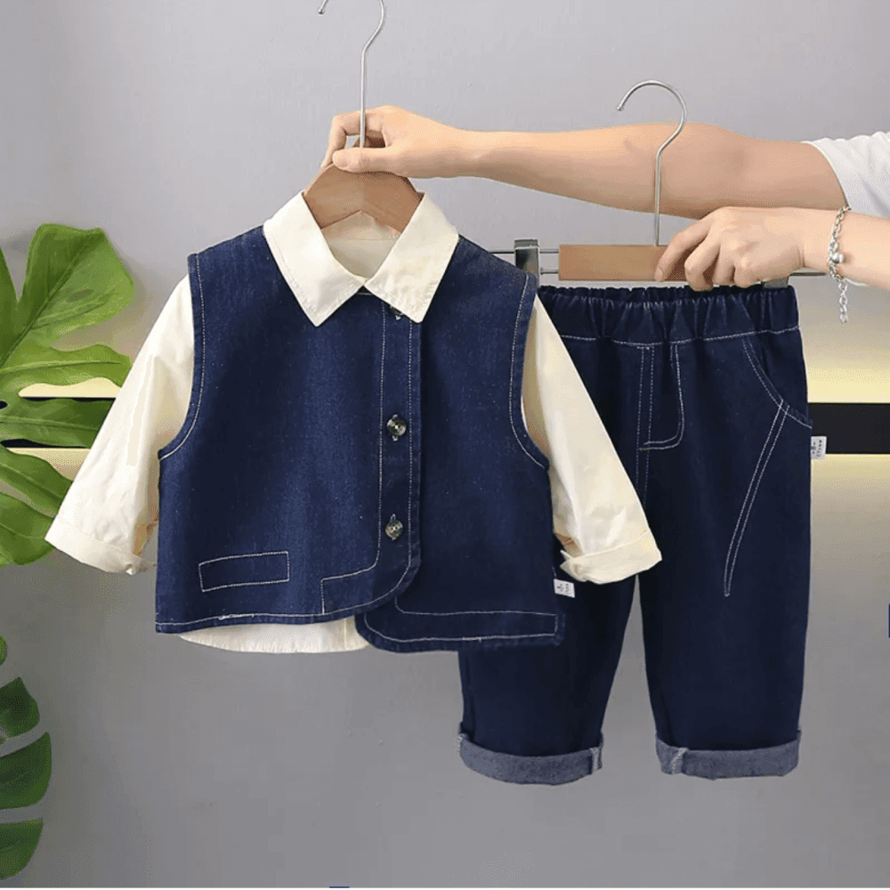 Thumbnail 1 for Long Sleeve Shirt Denim Vest Jean Set