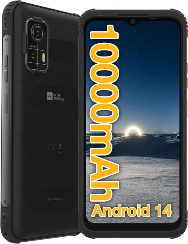 AGM H MAX Rugged Smartphone Unlocked, 4G Outdoor Phone with 10000mAh Battery, Android 14, 4GB+128GB, 6.56” HD+ Display, IP68/IP69K, Face ID, Dual SIM, NFC