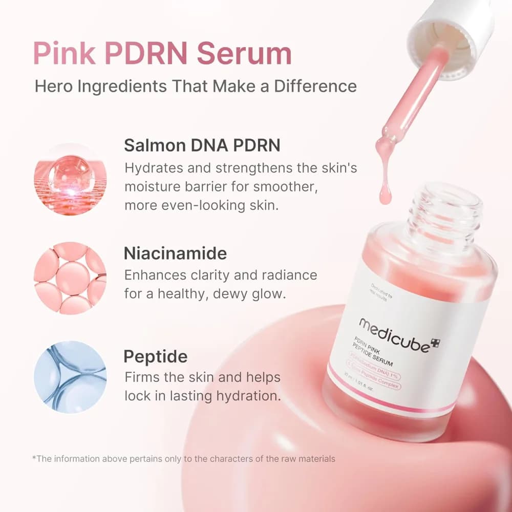 medicube PDRN Pink Peptide Serum Sodium DNA 1%, Pink glow serum, Peptide, Niacinamide, Hydrating & Moisturizing & Plumping, Uneven Skin Tone, Korean Skincare 30ML (1.01 fl.oz., Salmon DNA PDRN) view 3