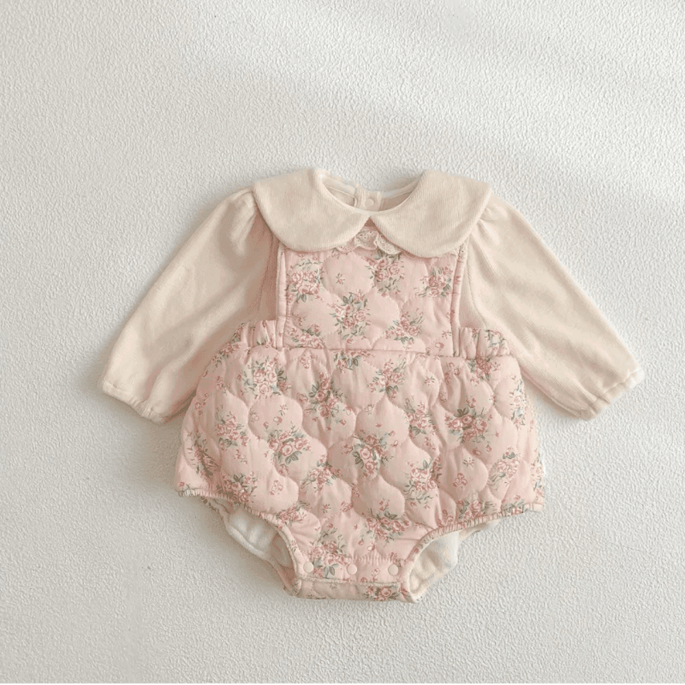 Fleece-Lined Lapel Long sleeve Top Floral Printed Rompers Two piece set - view 1