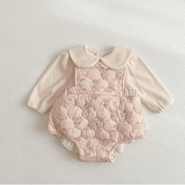 Fleece-Lined Lapel Long sleeve Top Floral Printed Rompers Two piece set