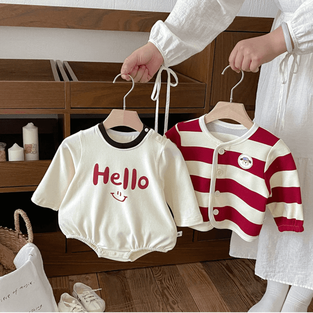 Casual Stripe Coat Long Sleeve Rompers Two Piece Set