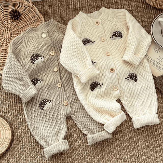 Cute Autumn Knitted Embroidered Hedgehog Long sleeve Jumpsuits